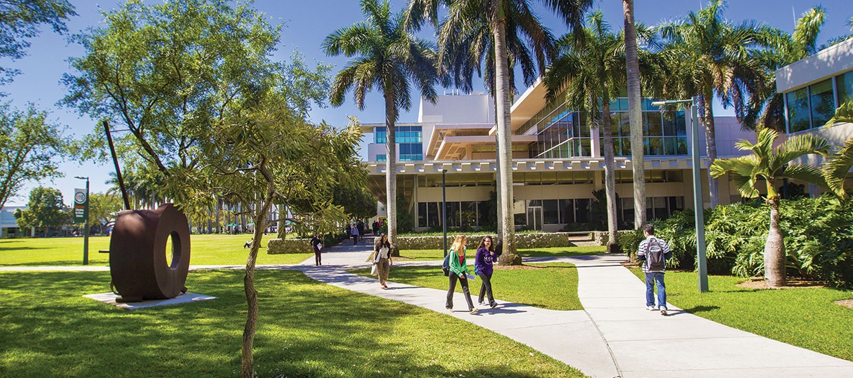 Students Walking by Richter Library